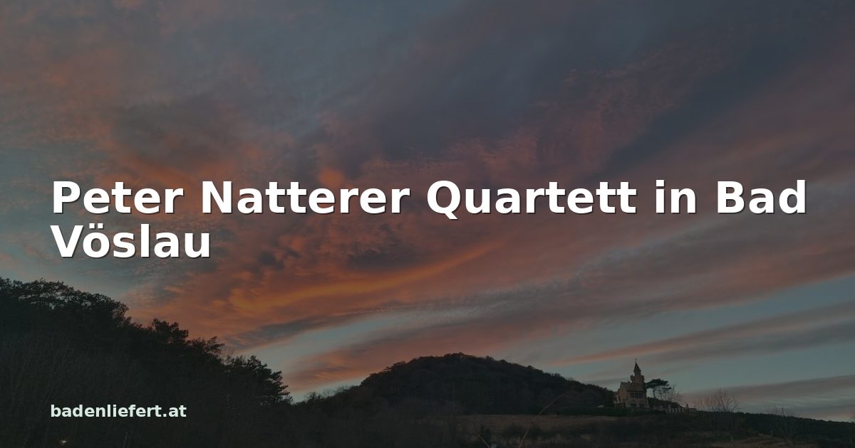 Titelbild: Abendhimmel über den Weingärten in Bad Vöslau, darüber der Schriftzug „Peter Natterer Quartett in Bad Vöslau“