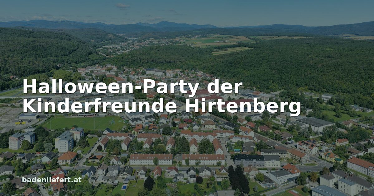 Titelbild: Ortsansicht von Hirtenberg, darüber der Schriftzug „Halloween-Party der Kinderfreunde Hirtenberg“