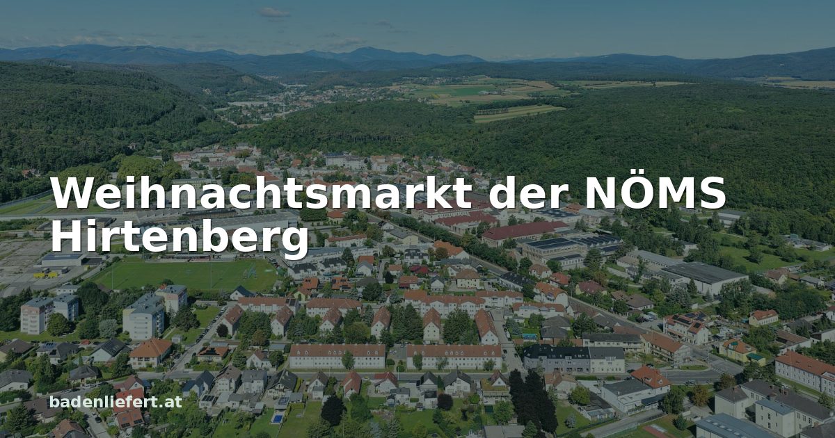 Titelbild: Ortsansicht von Hirtenberg, darüber der Schriftzug „Weihnachtsmarkt der NÖMS Hirtenberg“