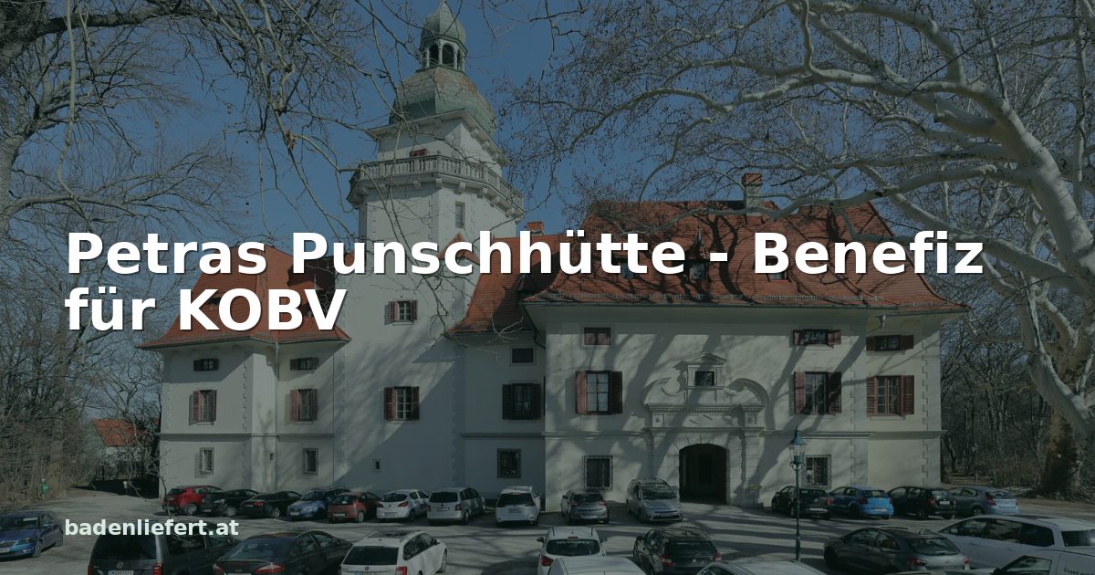 Titelbild: Schloss Tribuswinkel in Traiskirchen, darüber der Schriftzug „Petras Punschhütte - Benefiz für KOBV“