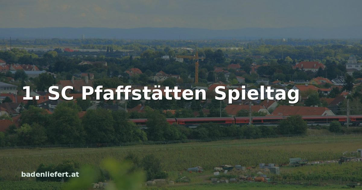 Titelbild: Blick aus den Weingärten bei Pfaffstätten, darüber der Schriftzug „1. SC Pfaffstätten Spieltag“