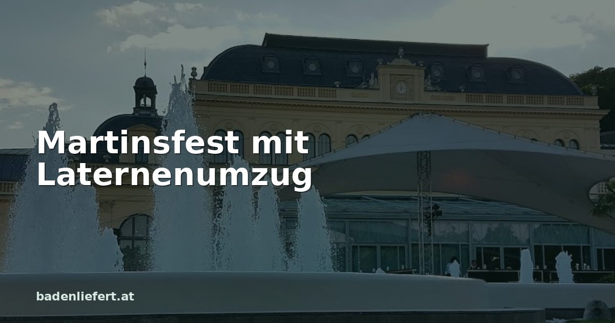 Titelbild: Kurpark Baden, darüber der Schriftzug „Martinsfest mit Laternenumzug“