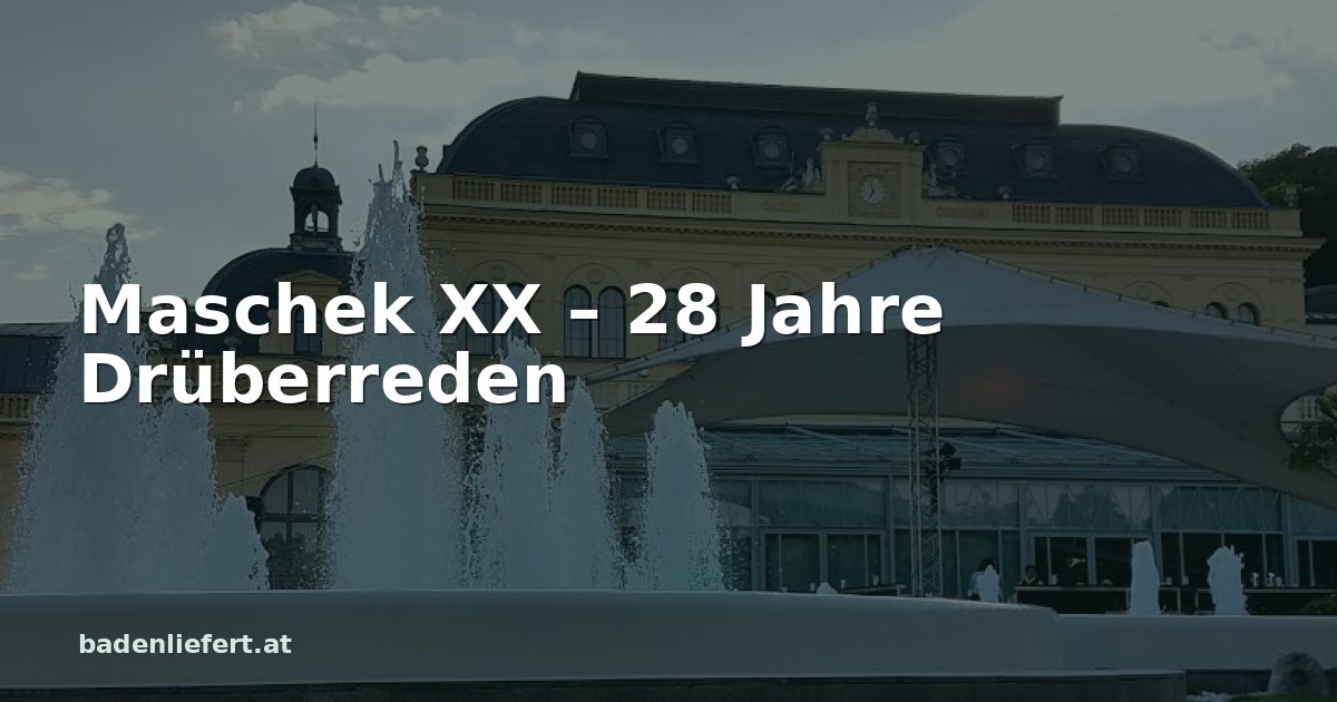 Titelbild: Kurpark Baden, darüber der Schriftzug „Maschek XX – 28 Jahre Drüberreden“