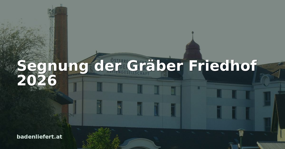 Titelbild: ehemalige Bettfedernfabrik in Oberwaltersdorf, darüber der Schriftzug „Segnung der Gräber Friedhof 2026“