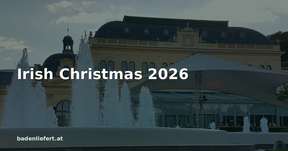 Titelbild: Kurpark Baden, darüber der Schriftzug „Irish Christmas 2026“
