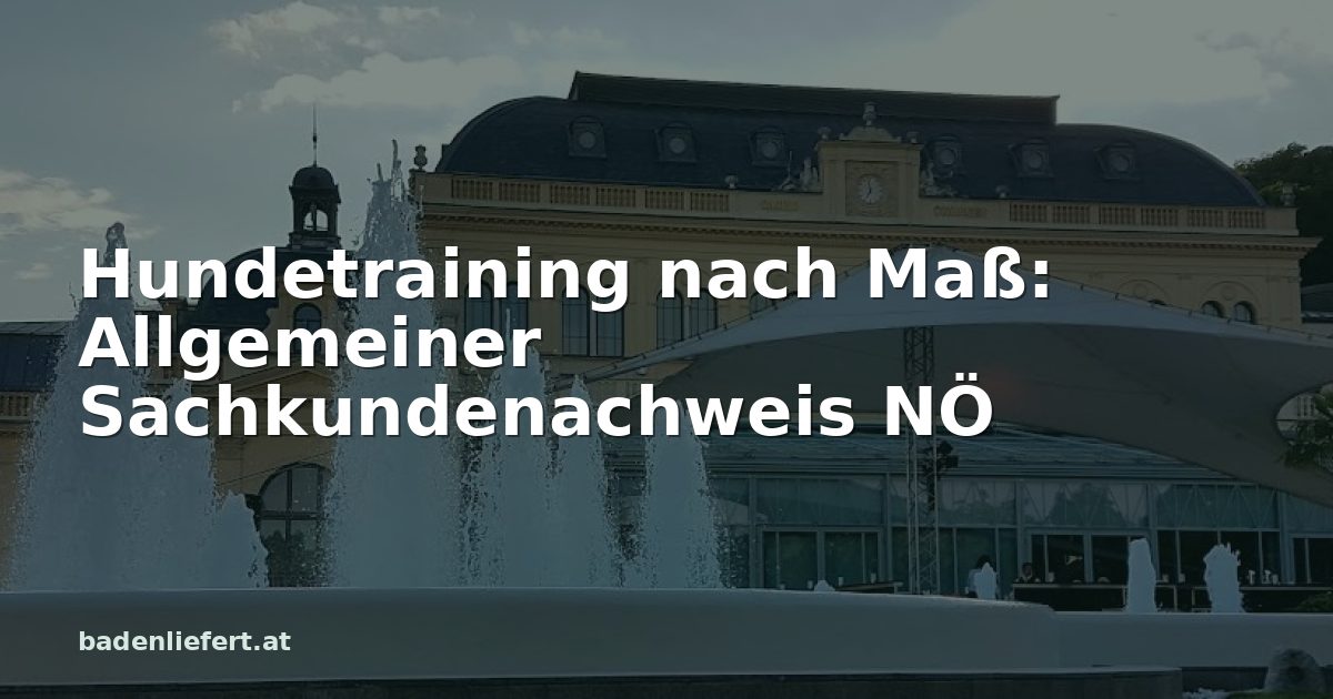 Titelbild: Kurpark Baden, darüber der Schriftzug „Hundetraining nach Maß: Allgemeiner Sachkundenachweis NÖ“