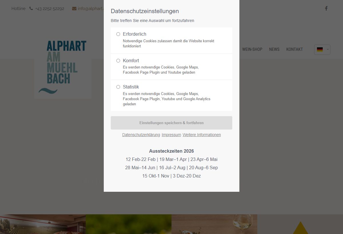 Website-Vorschau von Alphart am Mühlbach Weingut und Heurigen