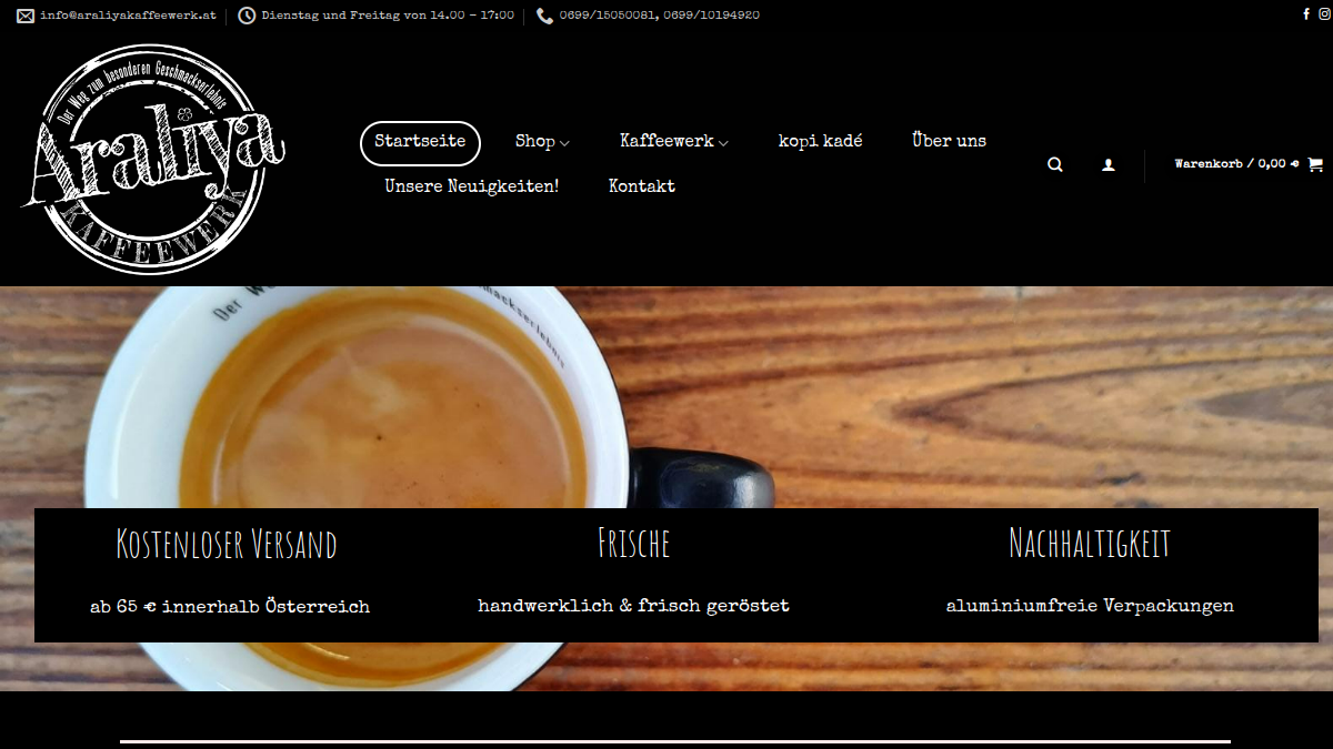 Website-Vorschau von ARALIYA KAFFEEWERK