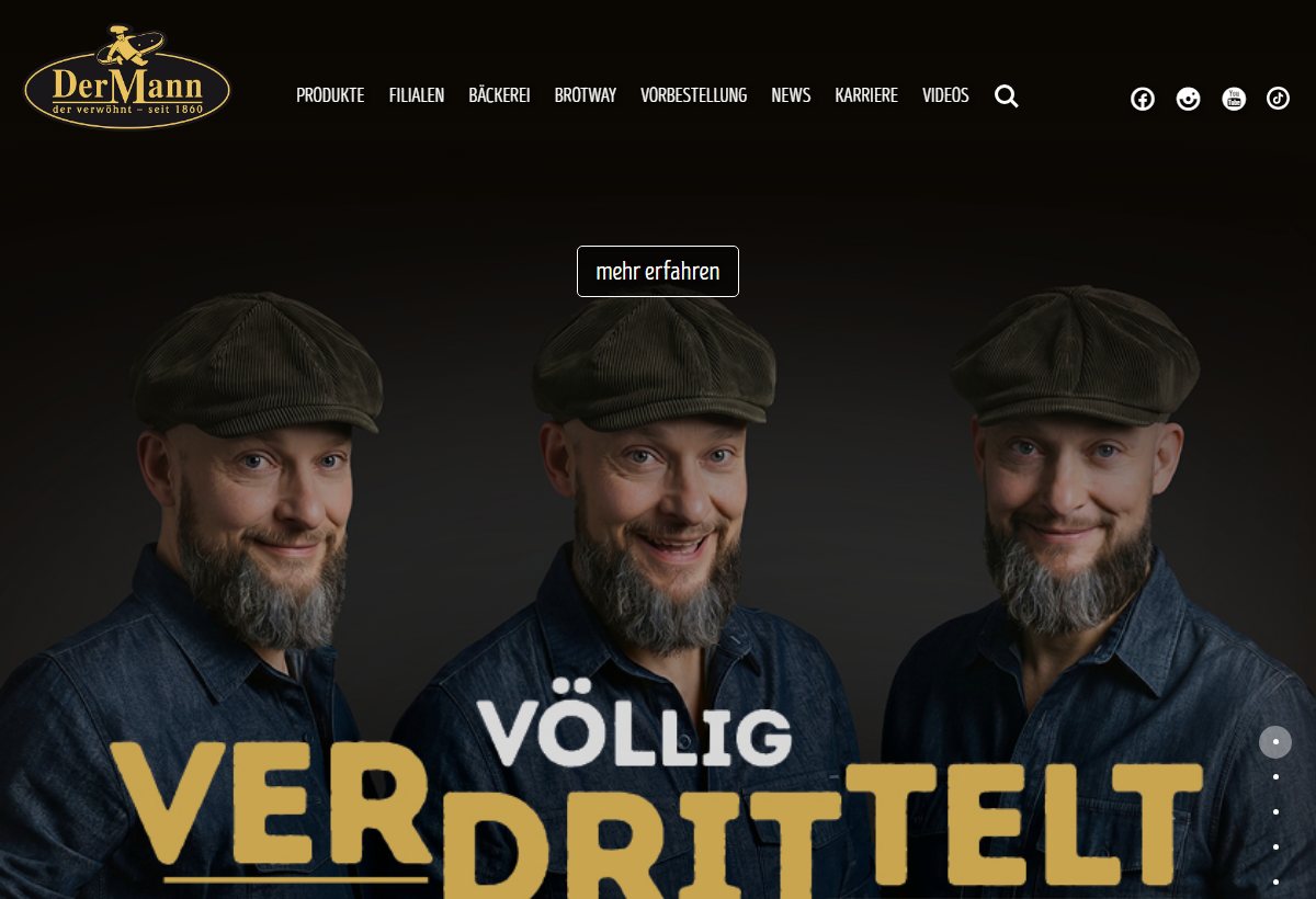 Website-Vorschau von Bäckerei DerMann – Filiale Rathausgasse