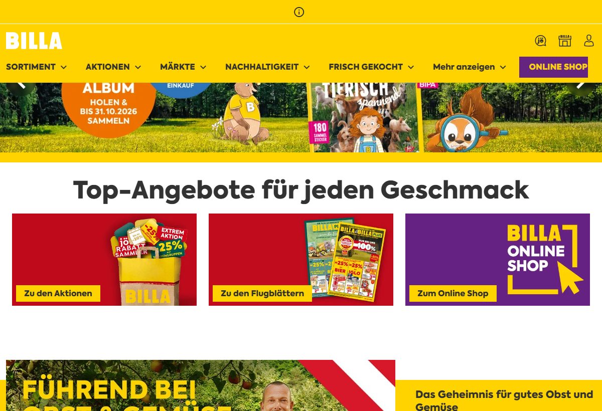 Website-Vorschau von BILLA & BILLA PLUS Baden