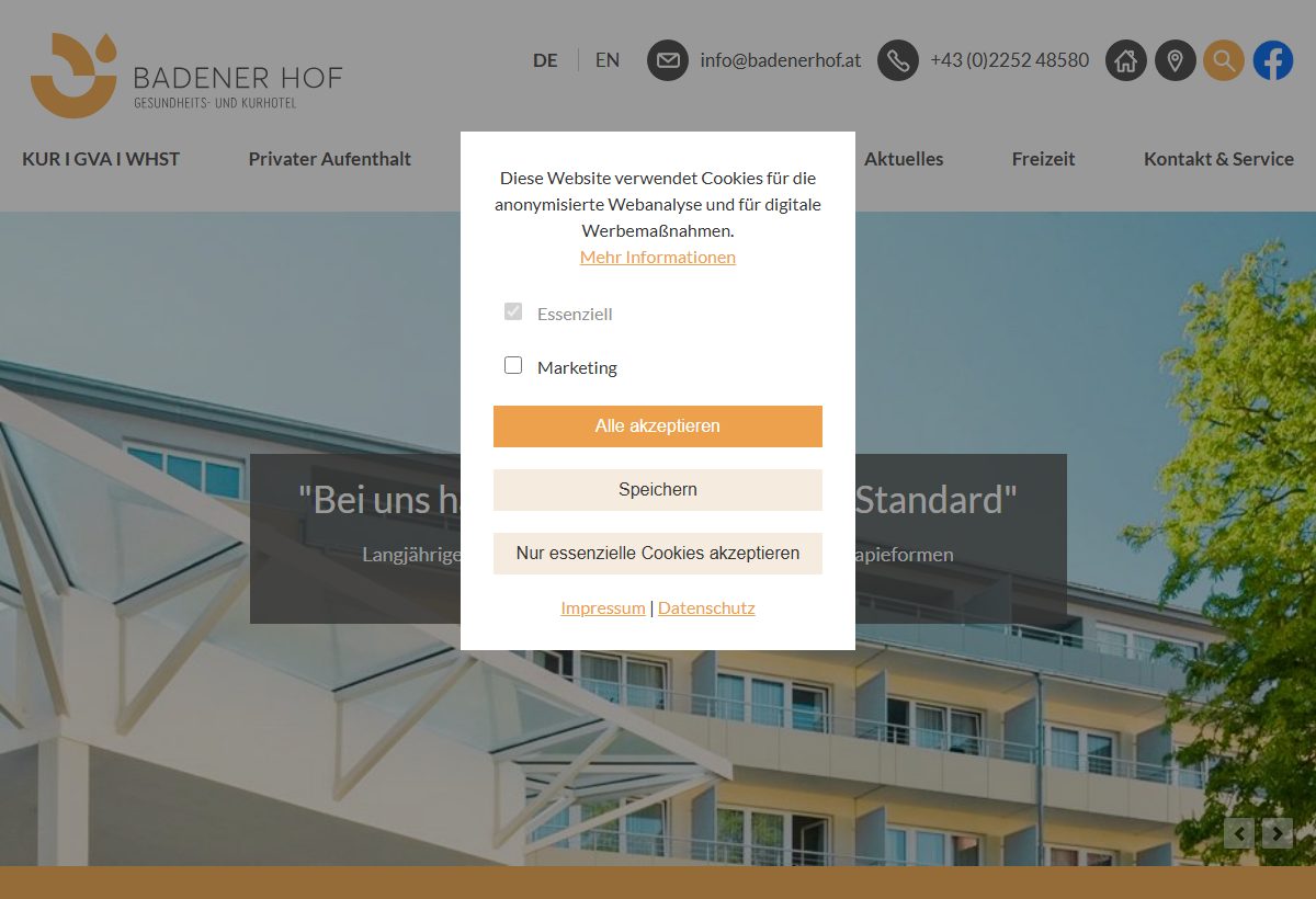 Website-Vorschau von Gesundheits- und Kurhotel Badener Hof