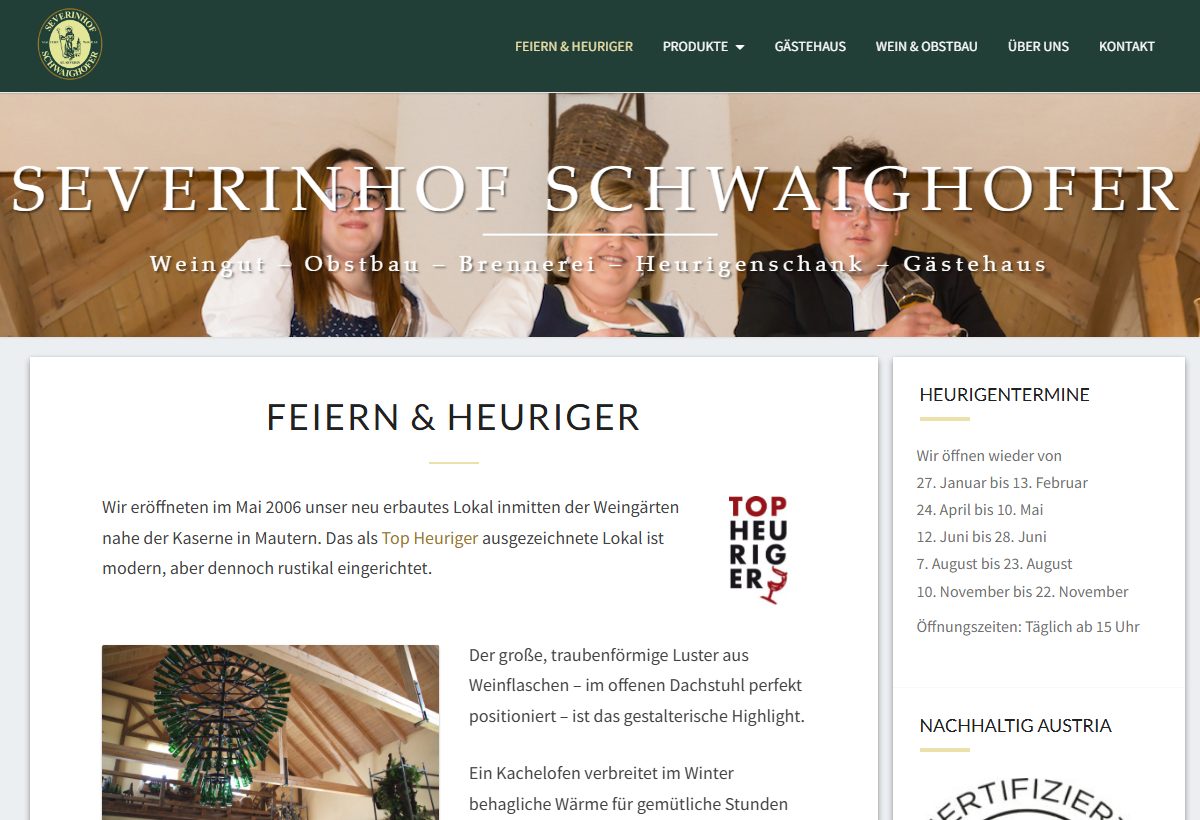 Website-Vorschau von Heuriger Severinhof Schwaighofer
