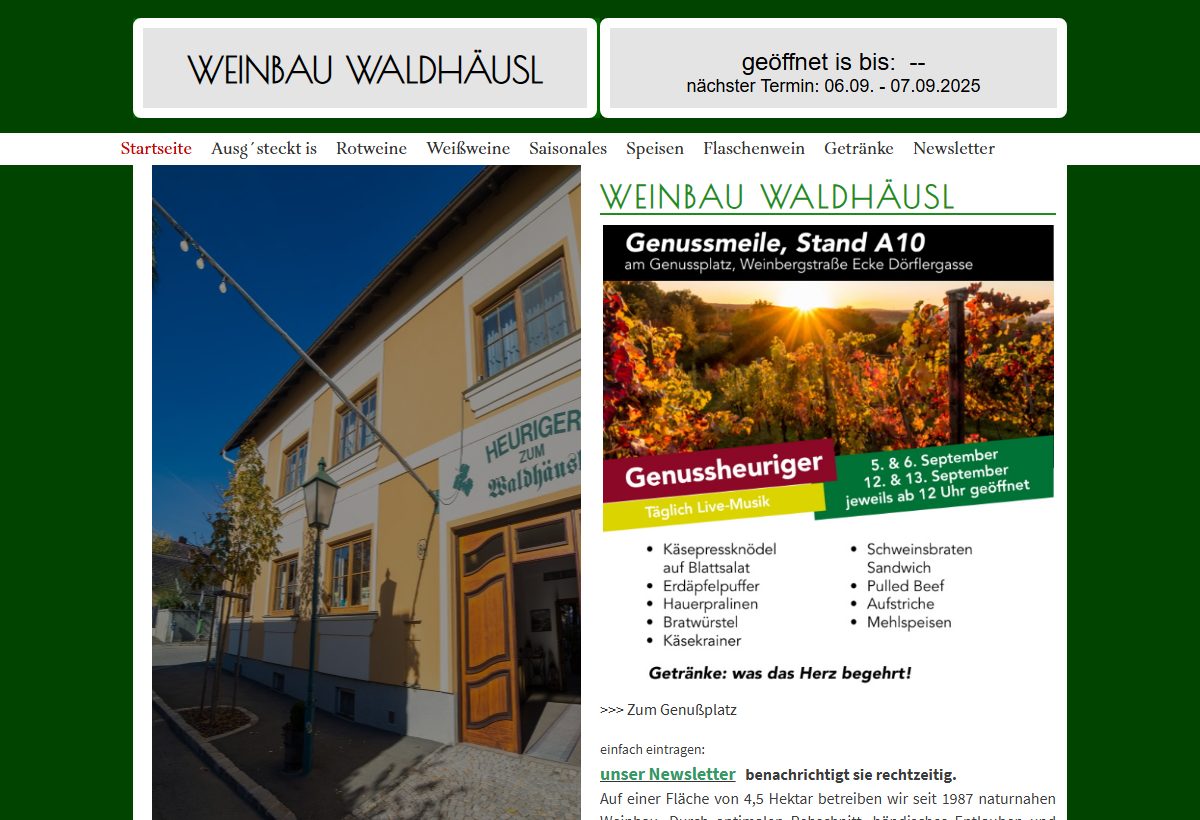 Website-Vorschau von Heuriger Zum Waldhäusl