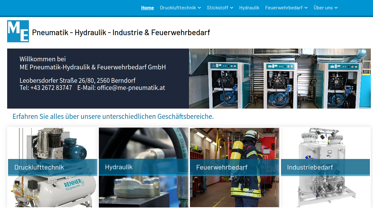 Website-Vorschau von ME Pneumatik-Hydraulik & Industriebedarf