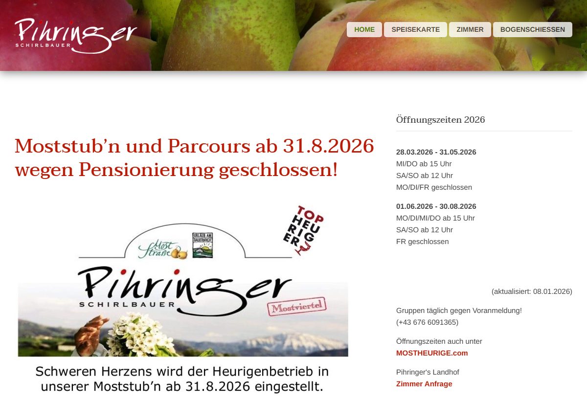 Website-Vorschau von Pihringer's Moststub'n