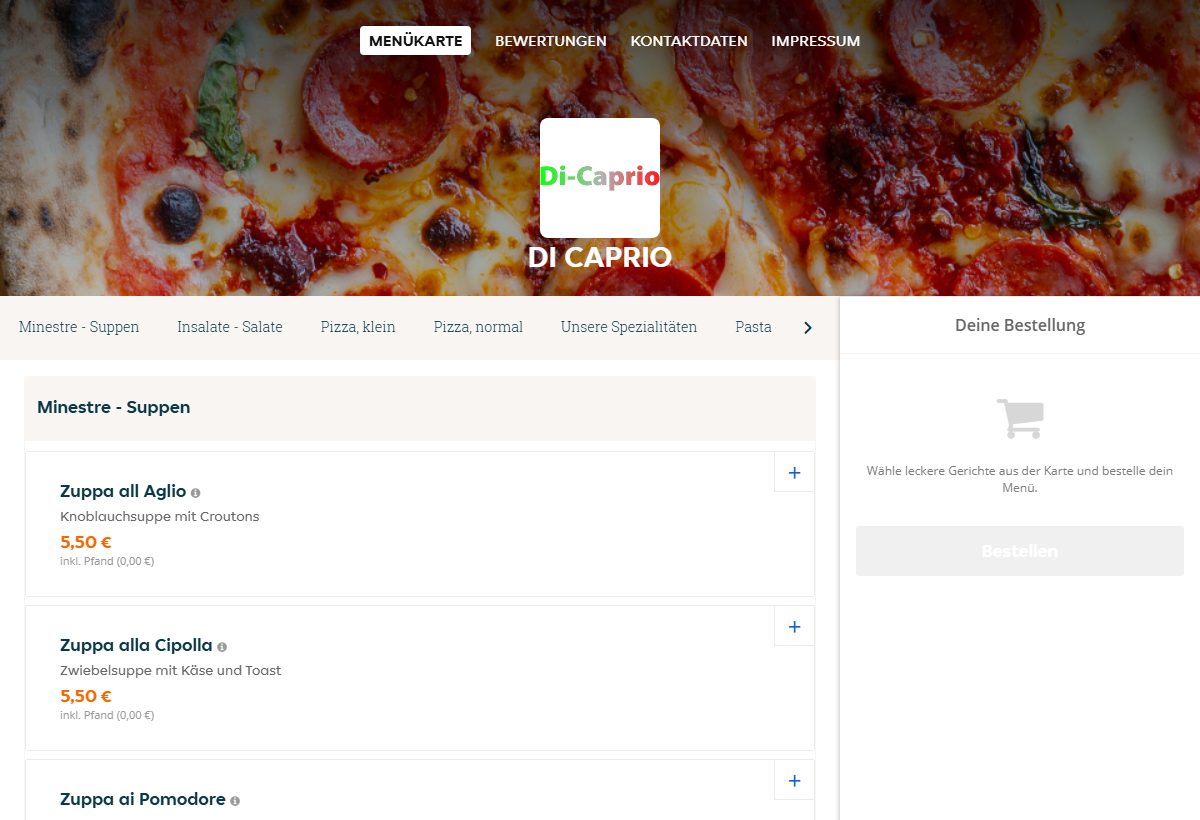Website-Vorschau von Pizzeria Di Caprio