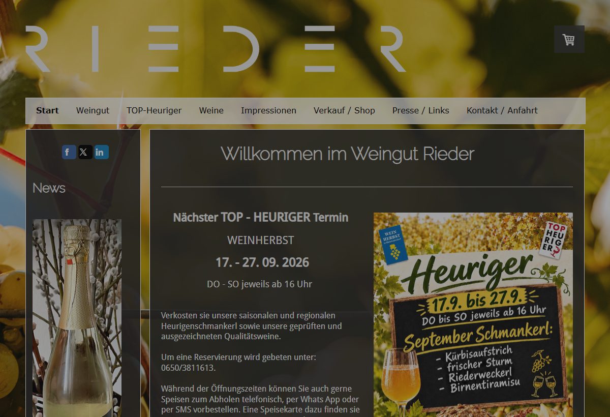Website-Vorschau von TOP-Heuriger & Weingut Rieder